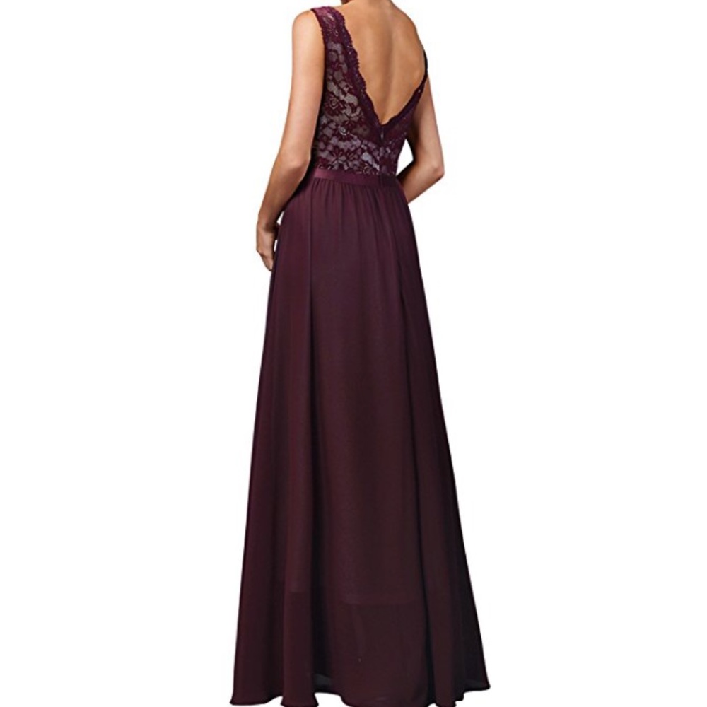 Miusol deep V neck Burgundy dress - Picture 2 of 5